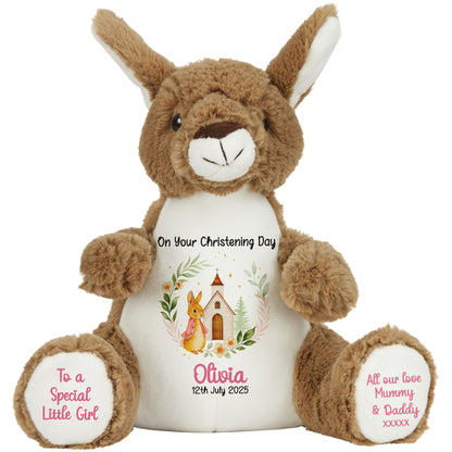 Christening Pink Bunny Church Floral Personalised Kangaroo