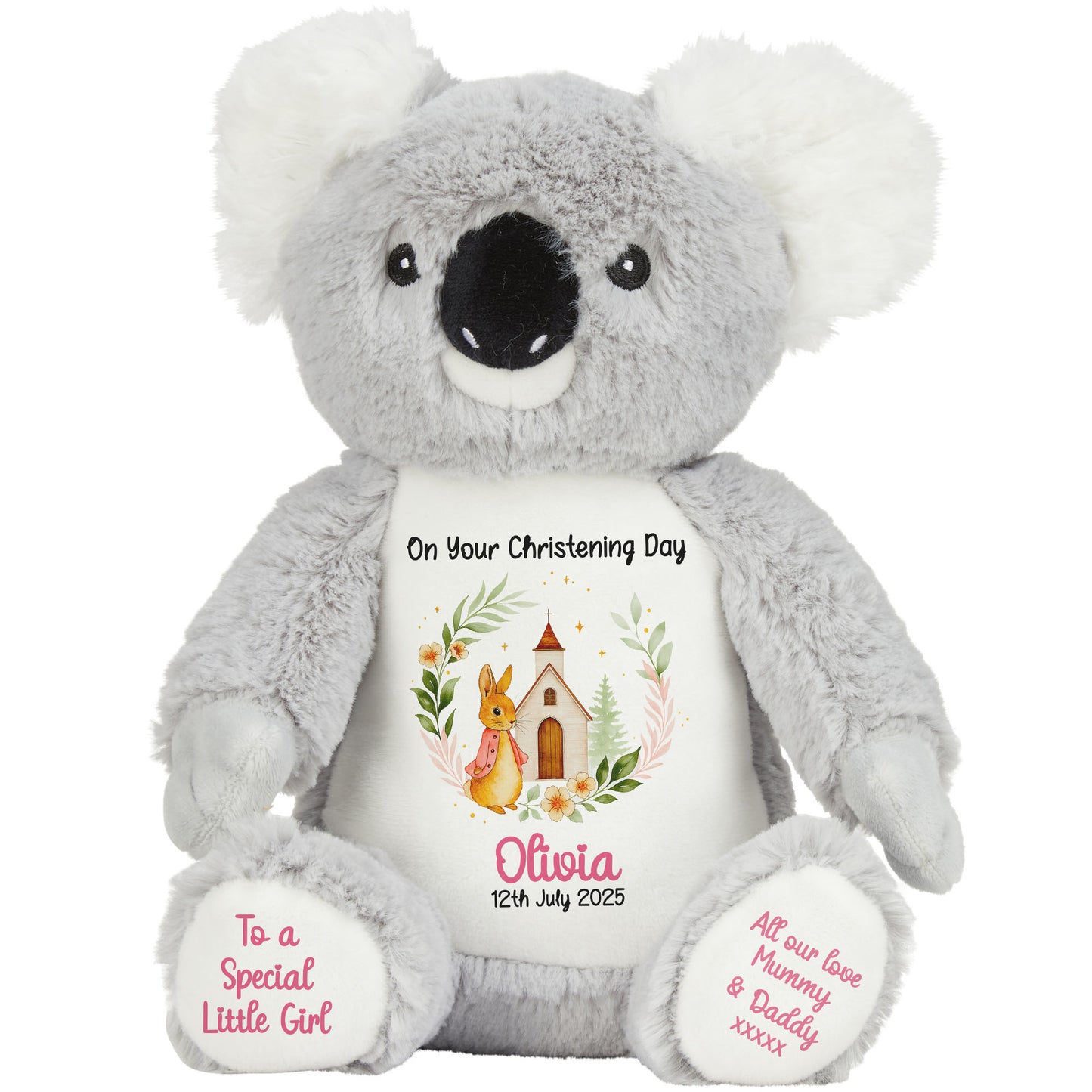 Christening Pink Bunny Church Floral Personalised Koala