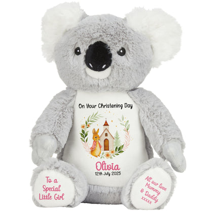 Christening Pink Bunny Church Floral Personalised Koala