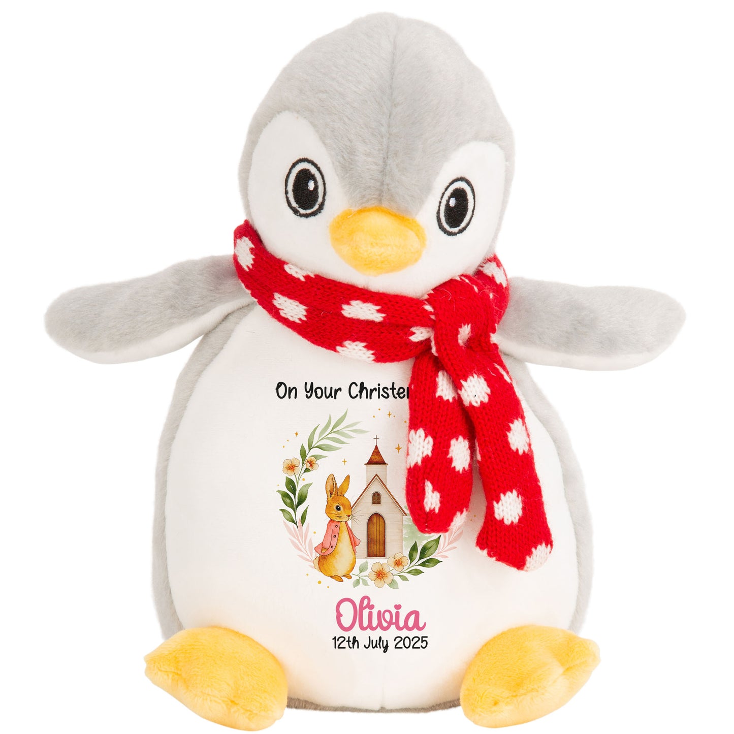 Christening Pink Bunny Church Floral Personalised Penguin
