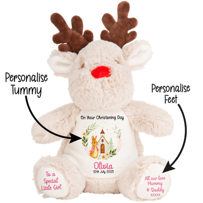 Christening Pink Bunny Church Floral Personalised Reindeer STOCK-REINDEER