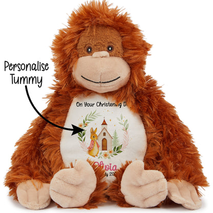 Christening Pink Bunny Church Floral Personalised Orangutan STOCK-ORANGUTAN