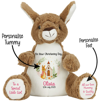 Christening Pink Bunny Church Floral Personalised Kangaroo STOCK-KANGAROO