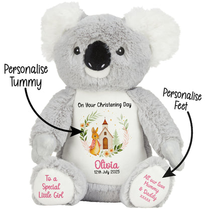 Christening Pink Bunny Church Floral Personalised Koala STOCK-KOALA