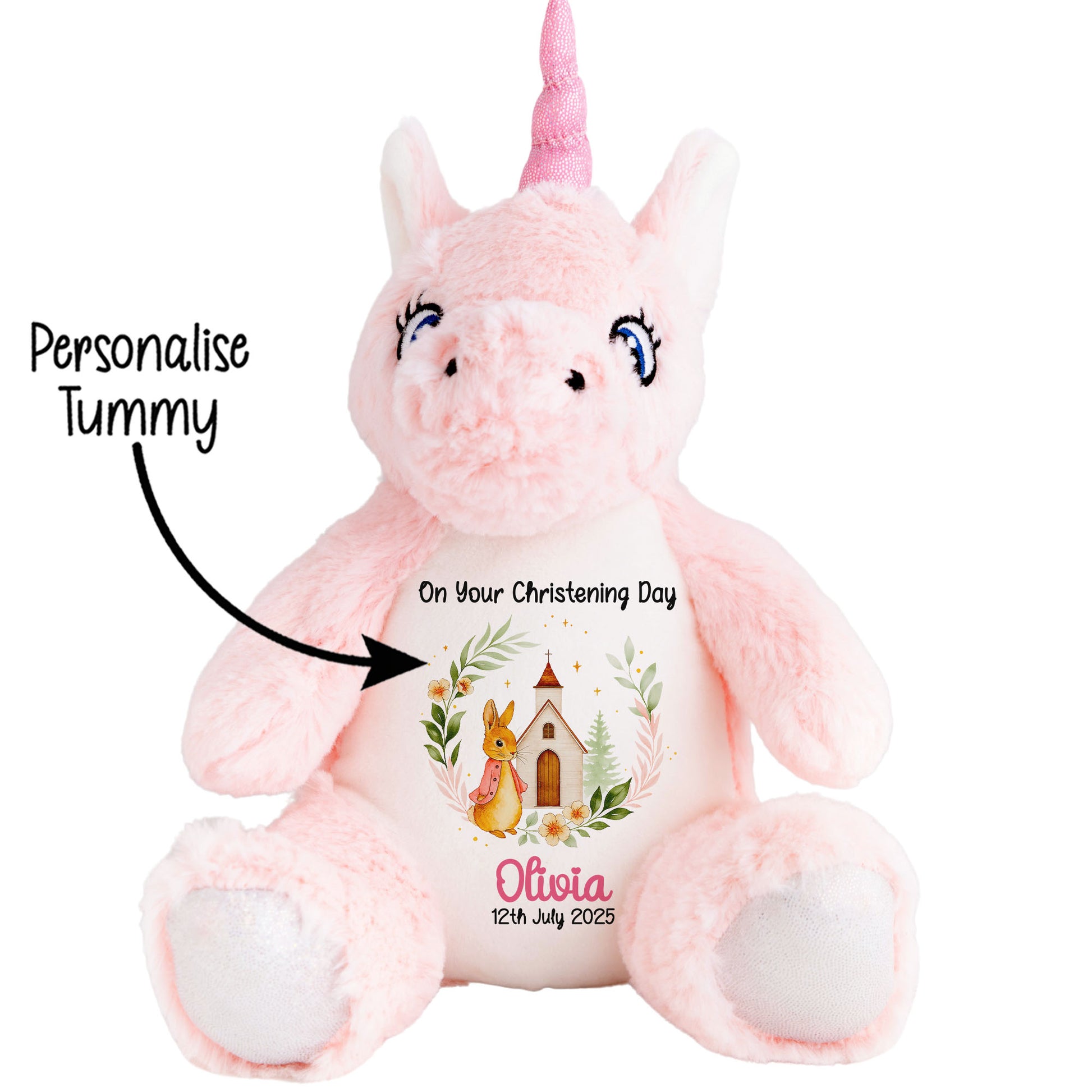 Christening Pink Bunny Church Floral Personalised 1 Unicorn