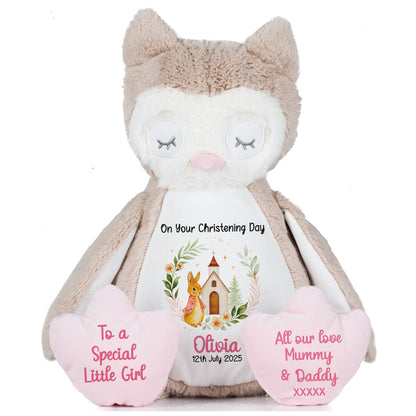 Christening Pink Bunny Church Floral Personalised Owl