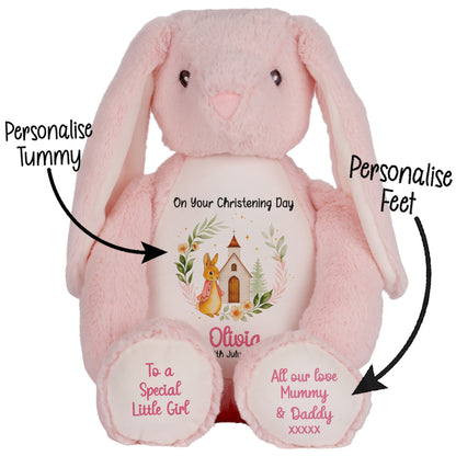 Christening Pink Bunny Church Floral Personalised Pink Bunny STOCK-BUNNY-PINK