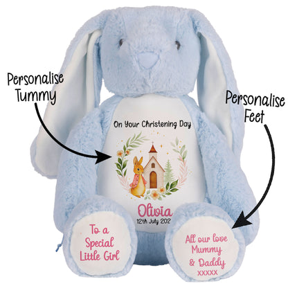 Christening Pink Bunny Church Floral Personalised Blue Bunny STOCK-BUNNY-BLUE