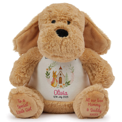 Christening Pink Bunny Church Floral Personalised Dog