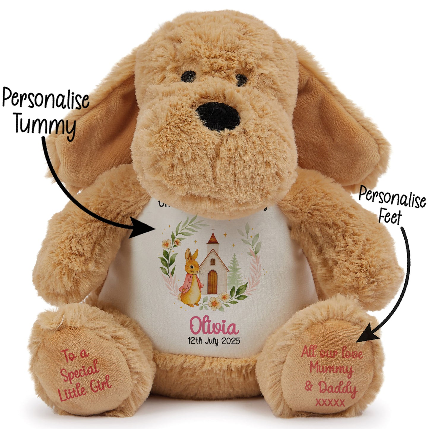 Christening Pink Bunny Church Floral Personalised Dog STOCK-DOG