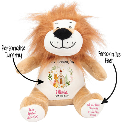 Christening Pink Bunny Church Floral Personalised Lion STOCK-LION