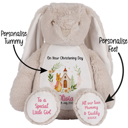 Christening Pink Bunny Church Floral Personalised Brown Bunny STOCK-BUNNY-BROWN
