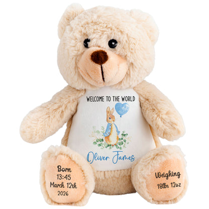 Bunny Blue Balloon New Baby Personalised Teddy Bear