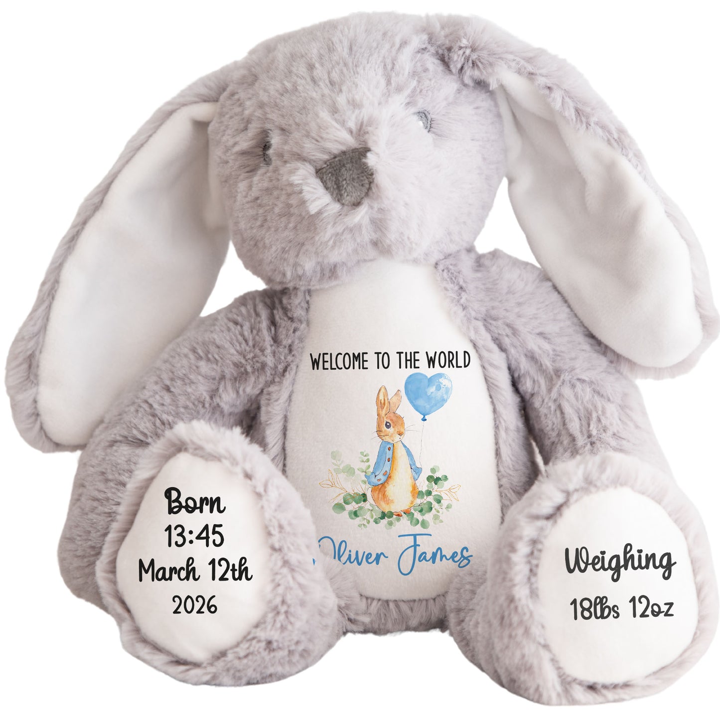 Bunny Blue Balloon New Baby Personalised Teddy Bear