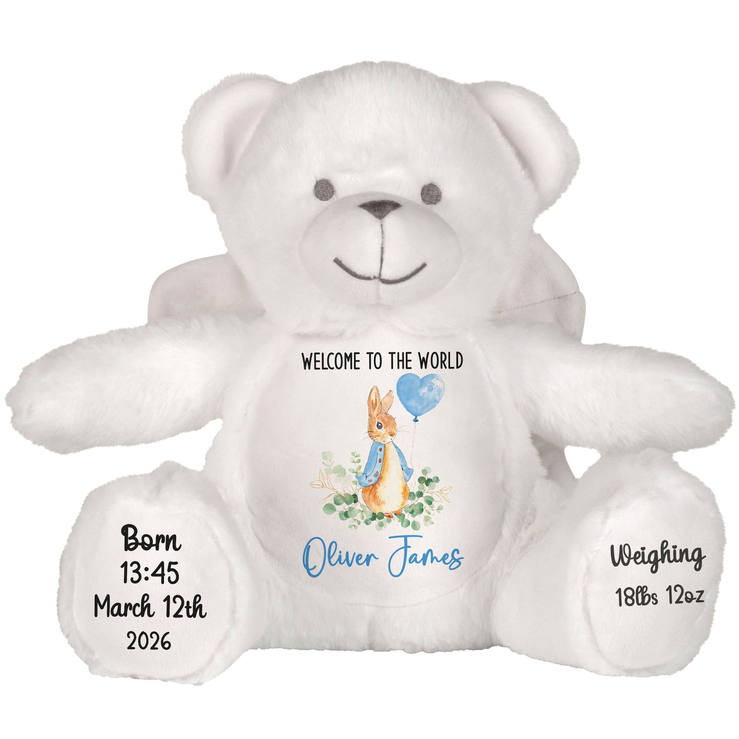 Bunny Blue Balloon New Baby Personalised Teddy Bear