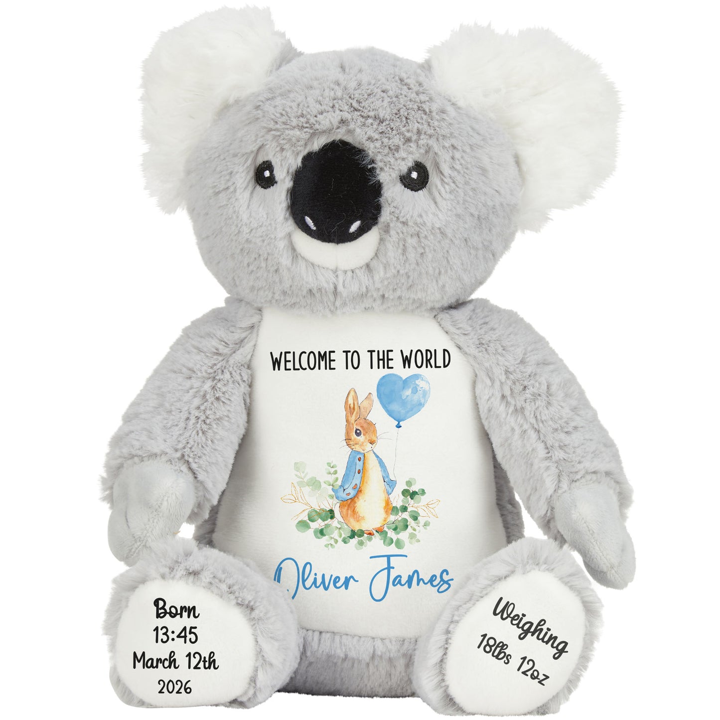 Bunny Blue Balloon New Baby Personalised Teddy Bear
