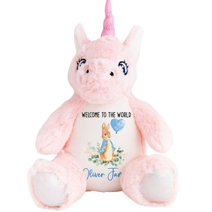 Bunny Blue Balloon New Baby Personalised Teddy Bear