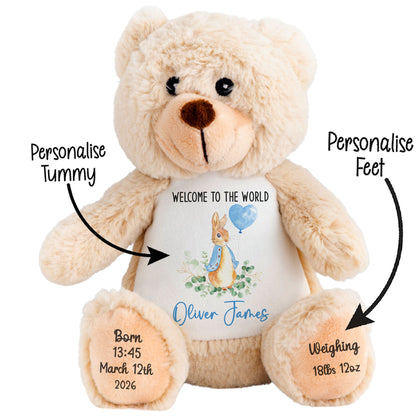 Bunny Blue Balloon New Baby Personalised Teddy Bear
