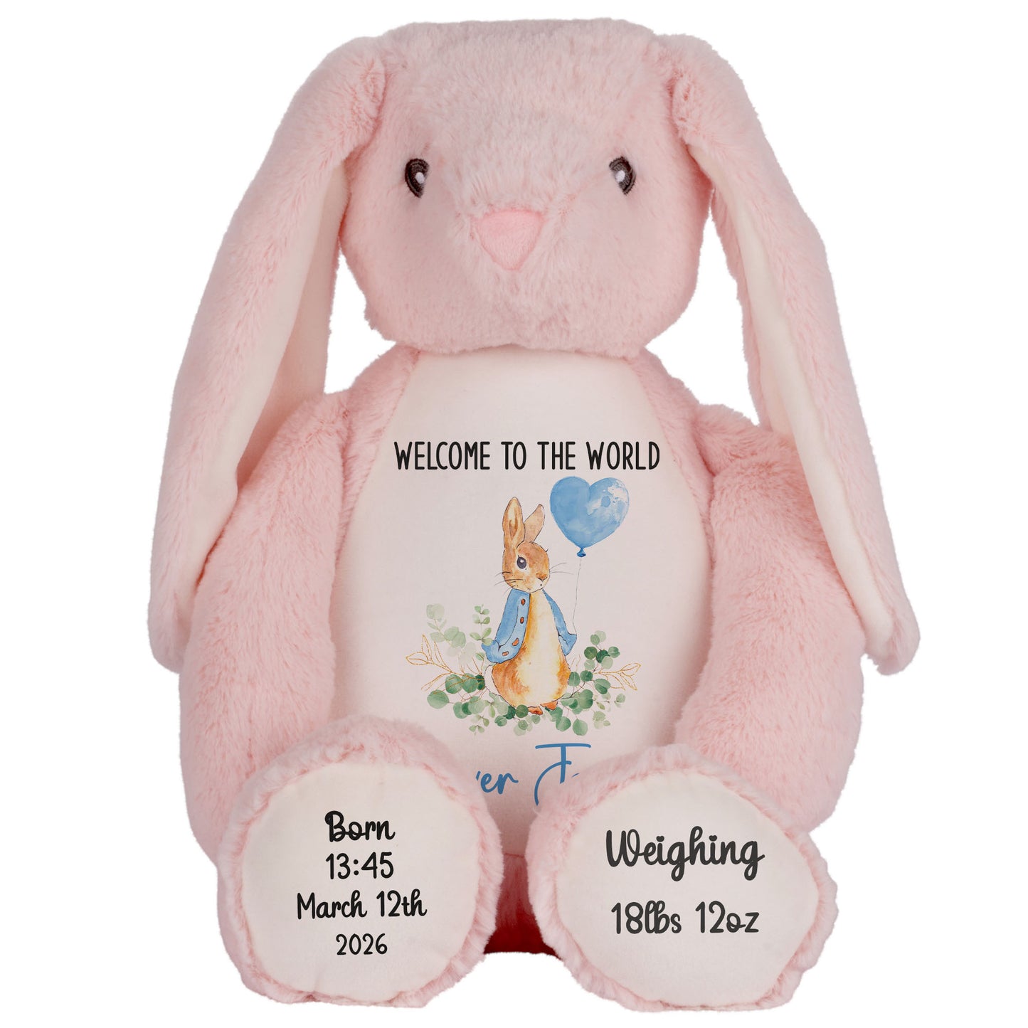 Bunny Blue Balloon New Baby Personalised Teddy Bear