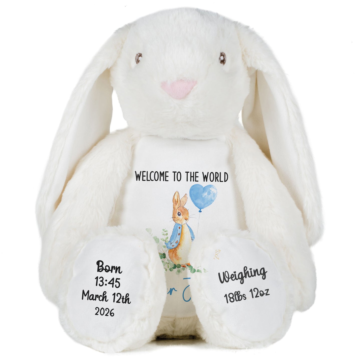 Bunny Blue Balloon New Baby Personalised Teddy Bear