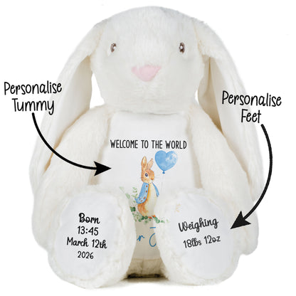 White plush toy with customizable text on a white background STOCK-BUNNY-WHITE