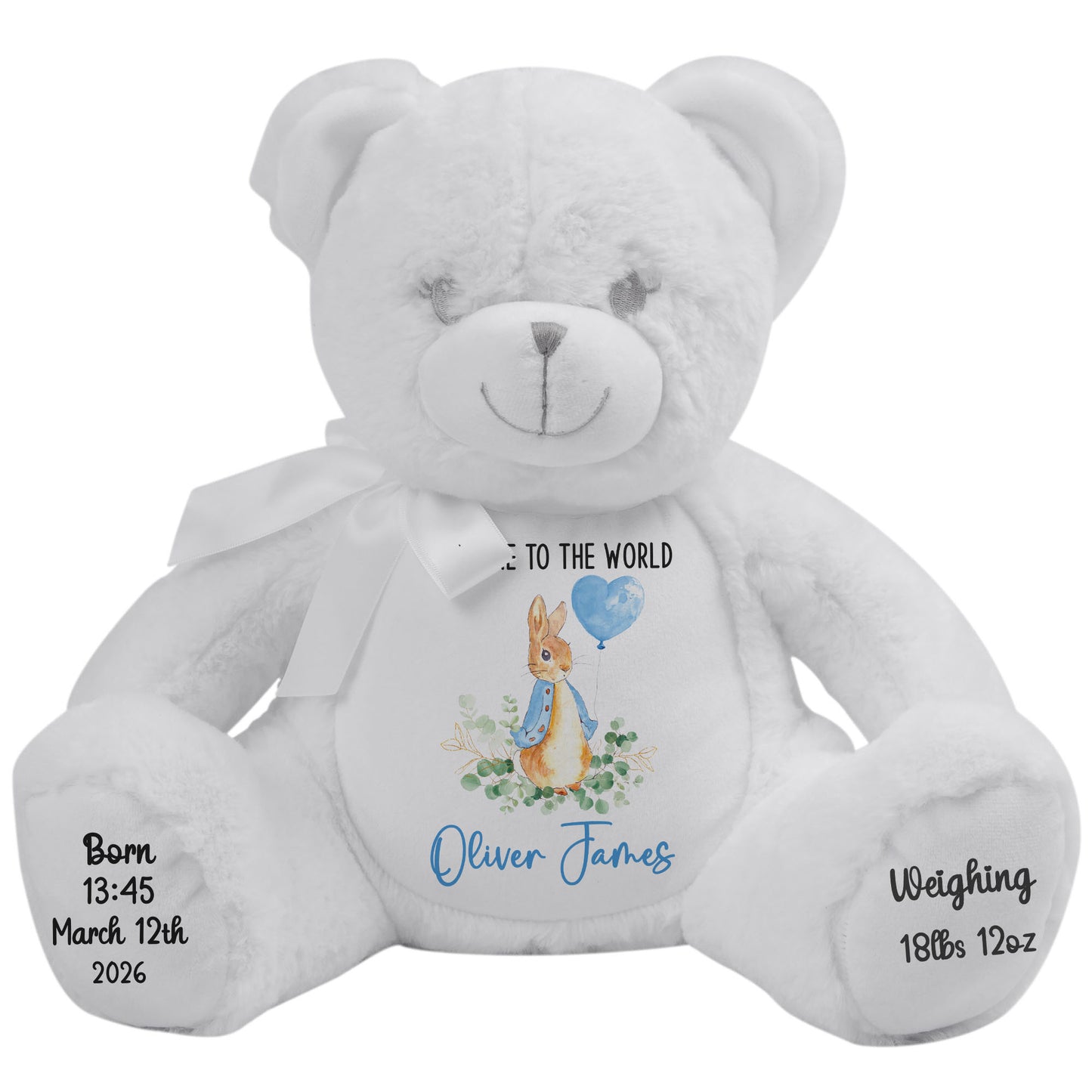 Bunny Blue Balloon New Baby Personalised Teddy Bear
