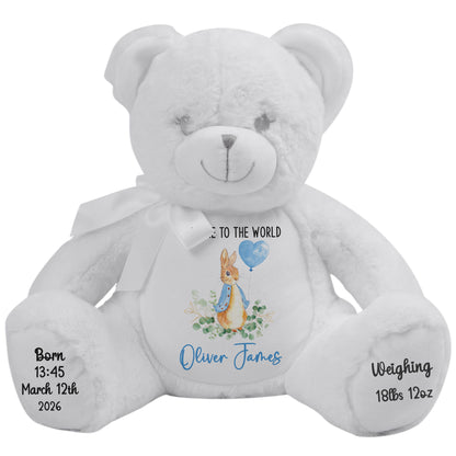 Bunny Blue Balloon New Baby Personalised Teddy Bear