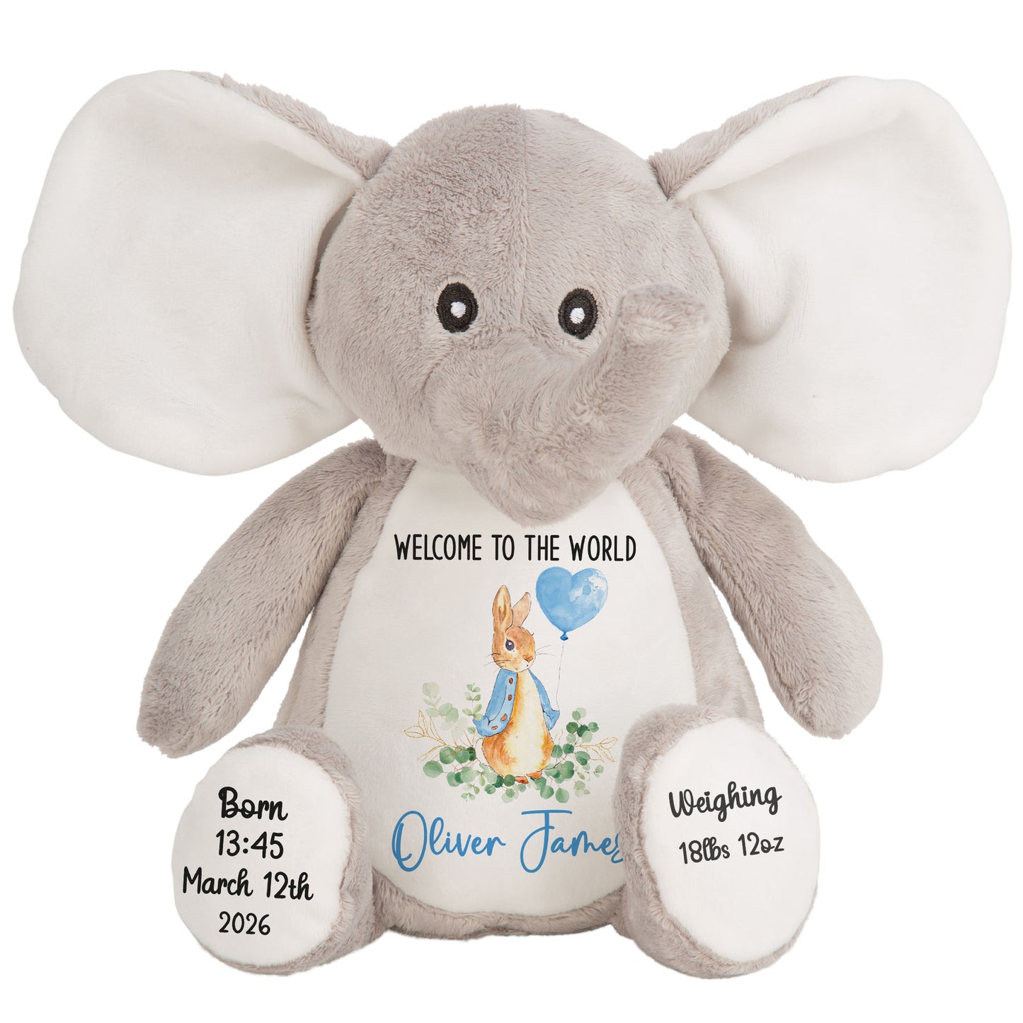 Bunny Blue Balloon New Baby Personalised Teddy Bear