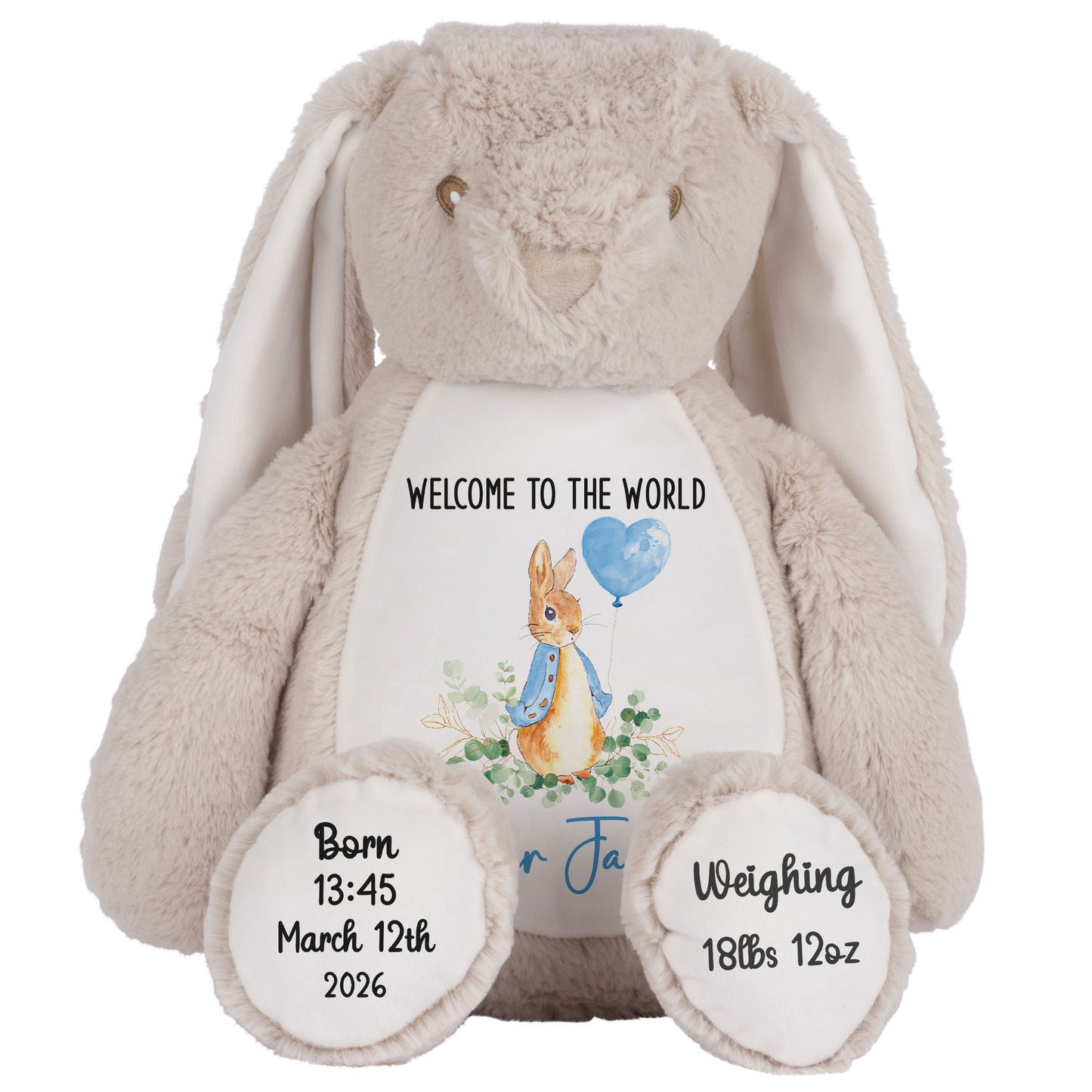 Bunny Blue Balloon New Baby Personalised Teddy Bear
