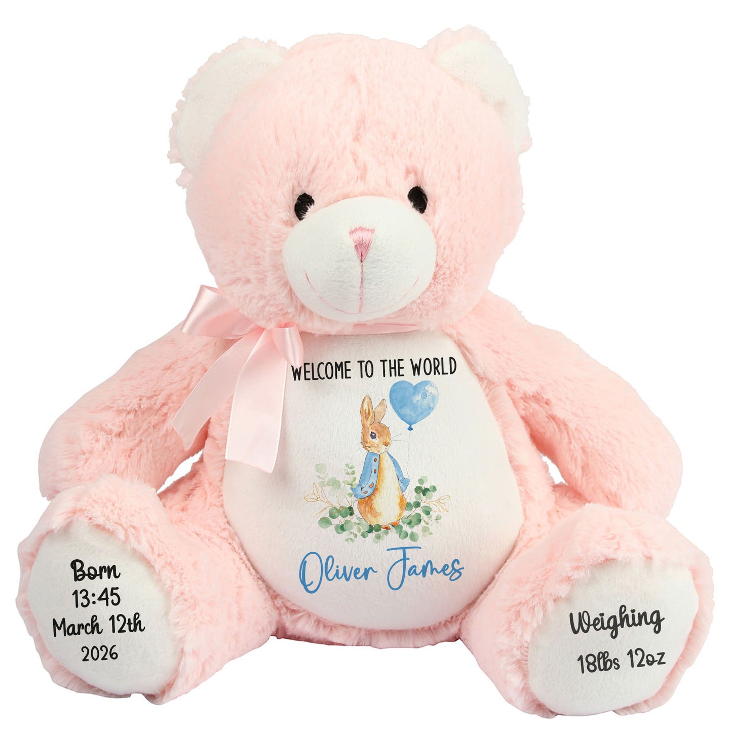 Bunny Blue Balloon New Baby Personalised Teddy Bear
