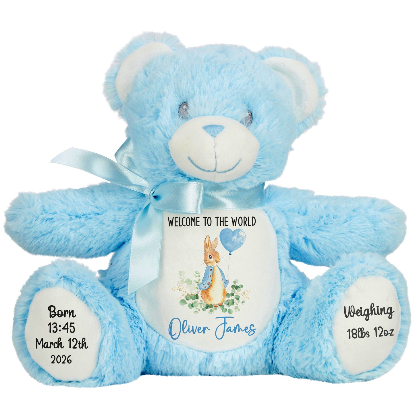 Bunny Blue Balloon New Baby Personalised Teddy Bear
