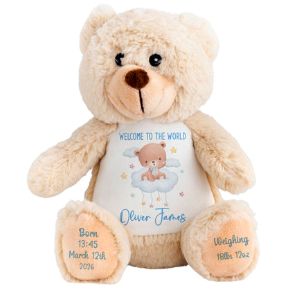 Blue Cloud Bear New Baby Personalised Teddy Bear