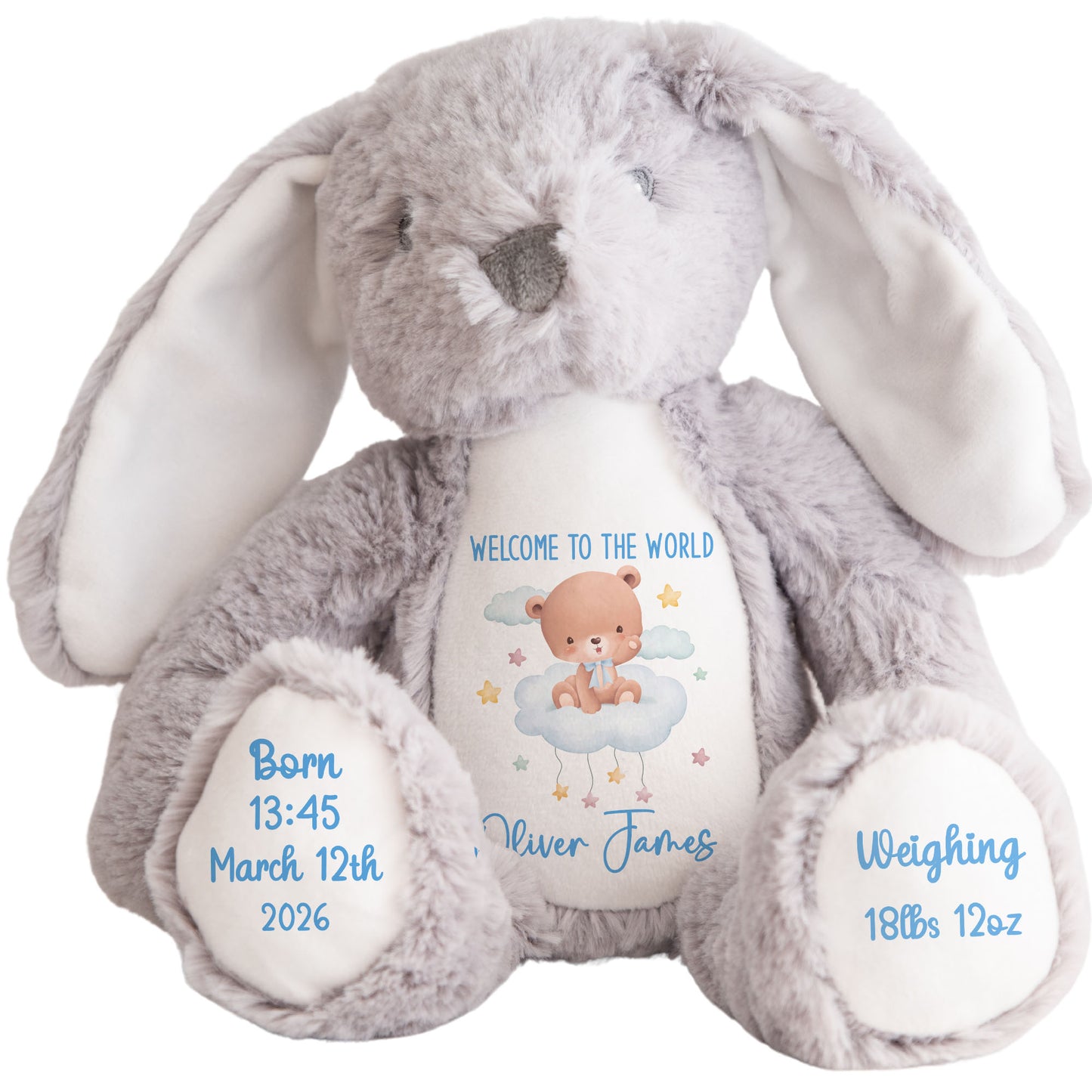 Blue Cloud Bear New Baby Personalised Teddy Bear