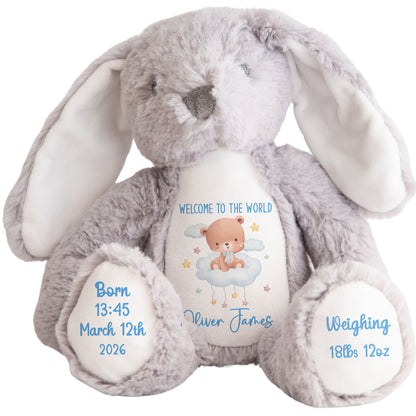 Blue Cloud Bear New Baby Personalised Teddy Bear