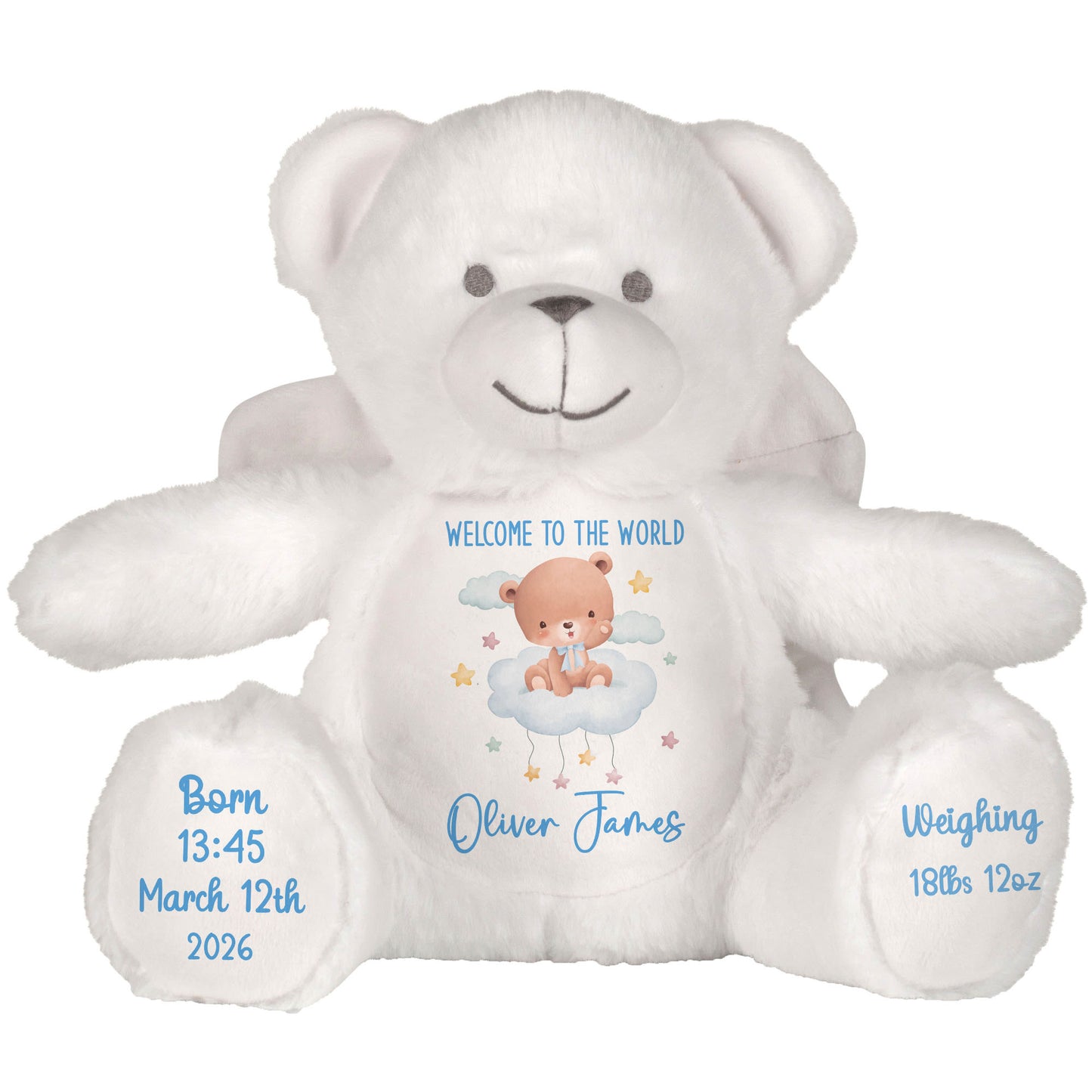 Blue Cloud Bear New Baby Personalised Teddy Bear