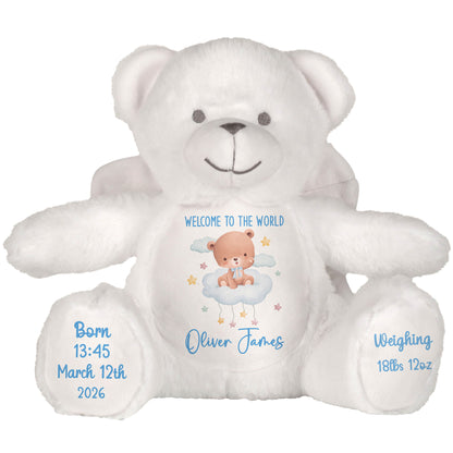 Blue Cloud Bear New Baby Personalised Teddy Bear