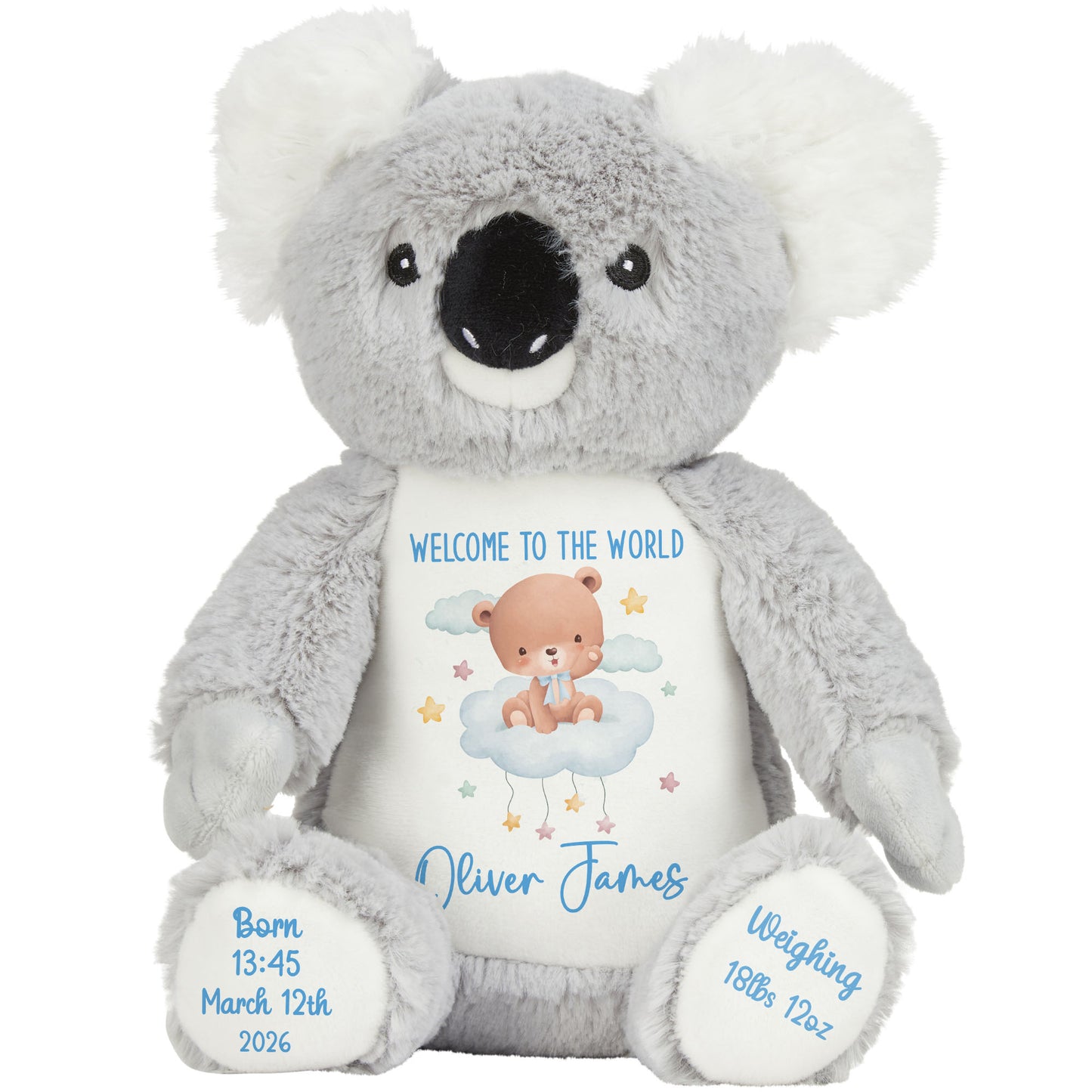 Blue Cloud Bear New Baby Personalised Teddy Bear
