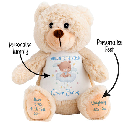 Blue Cloud Bear New Baby Personalised Teddy Bear