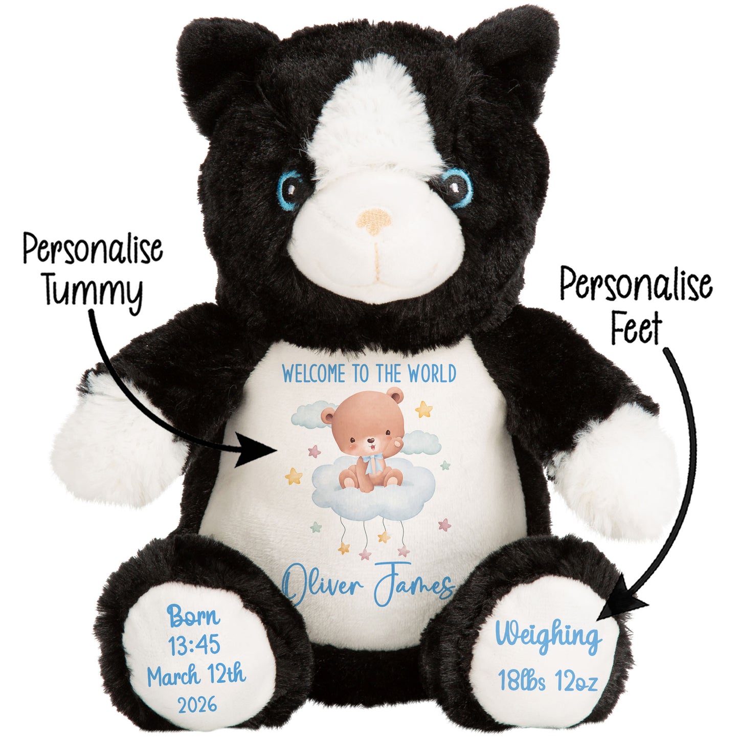 Blue Cloud Bear New Baby Personalised Teddy Bear