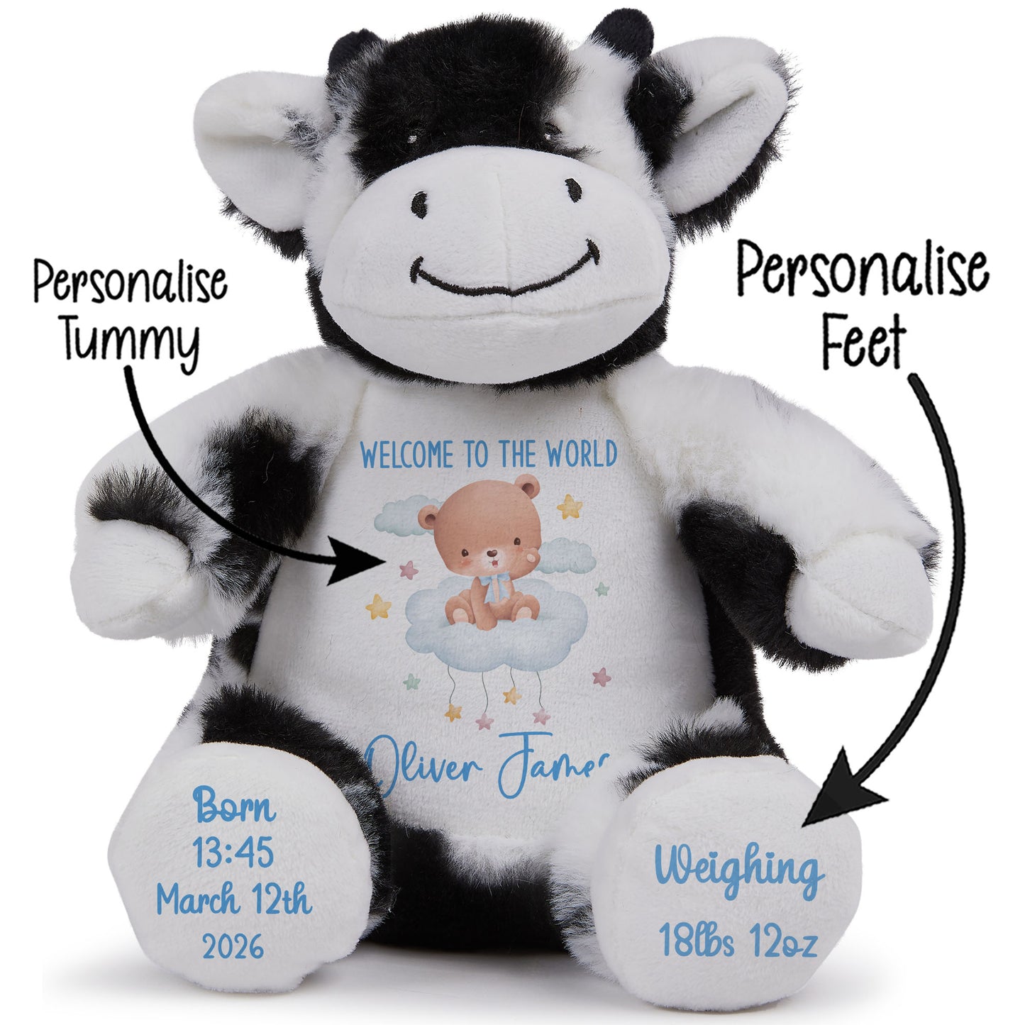 Blue Cloud Bear New Baby Personalised Teddy Bear