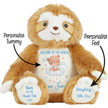 Blue Cloud Bear New Baby Personalised Teddy Bear