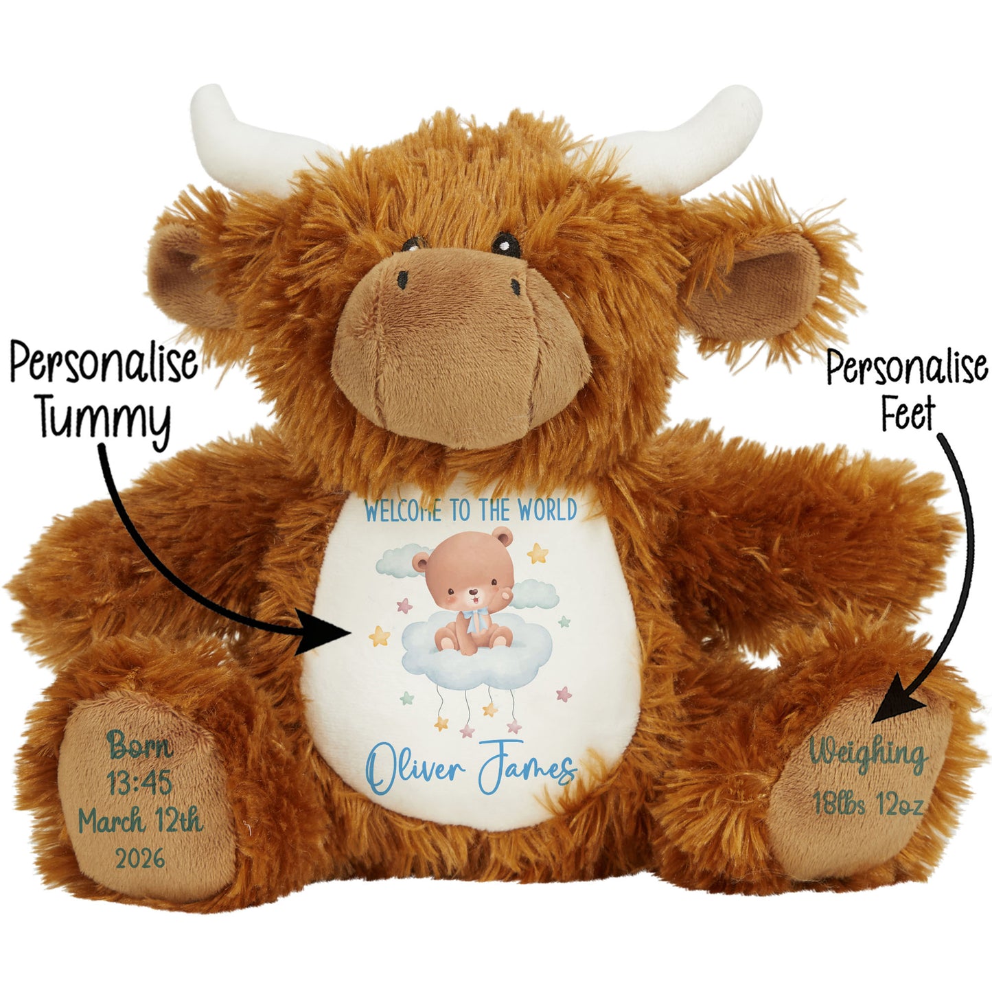 Blue Cloud Bear New Baby Personalised Teddy Bear