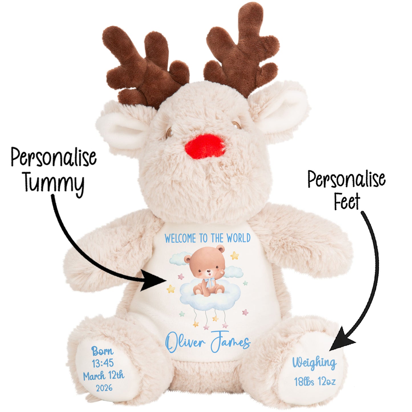 Blue Cloud Bear New Baby Personalised Teddy Bear