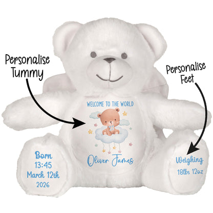 Blue Cloud Bear New Baby Personalised Teddy Bear