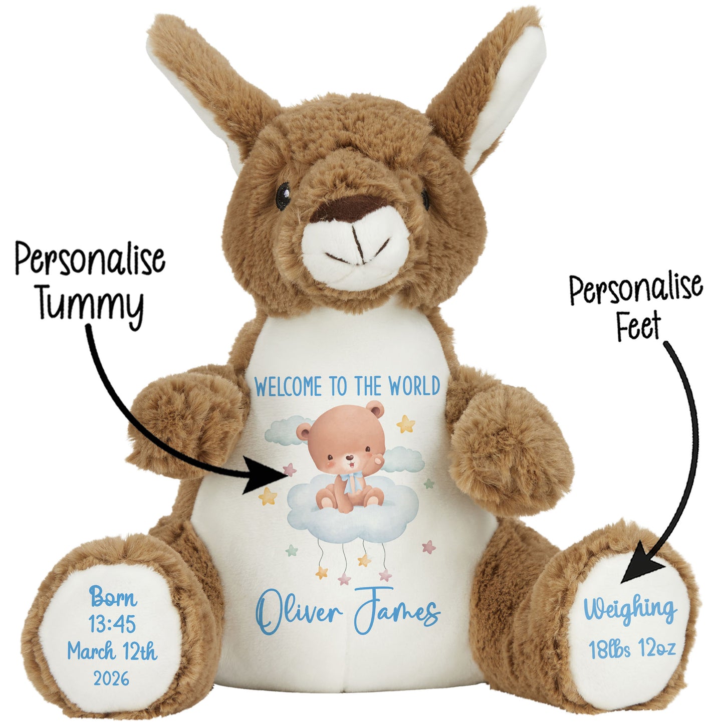 Blue Cloud Bear New Baby Personalised Teddy Bear