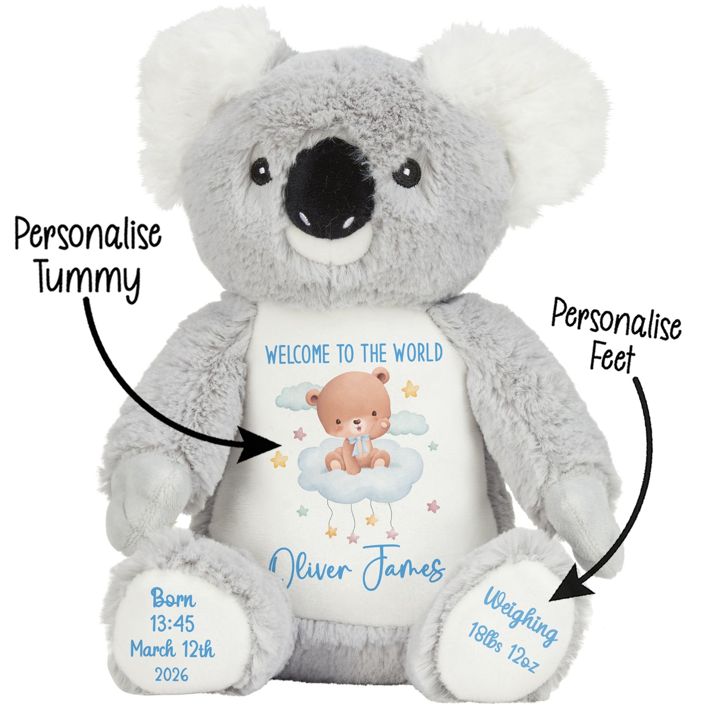 Blue Cloud Bear New Baby Personalised Teddy Bear