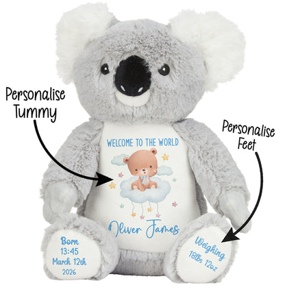 Blue Cloud Bear New Baby Personalised Teddy Bear