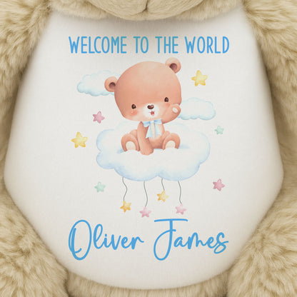 Blue Cloud Bear New Baby Personalised Teddy Bear