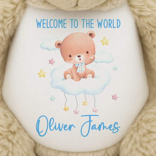 Blue Cloud Bear New Baby Personalised Teddy Bear