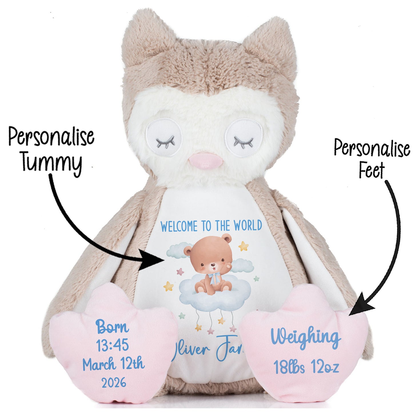 Blue Cloud Bear New Baby Personalised Teddy Bear